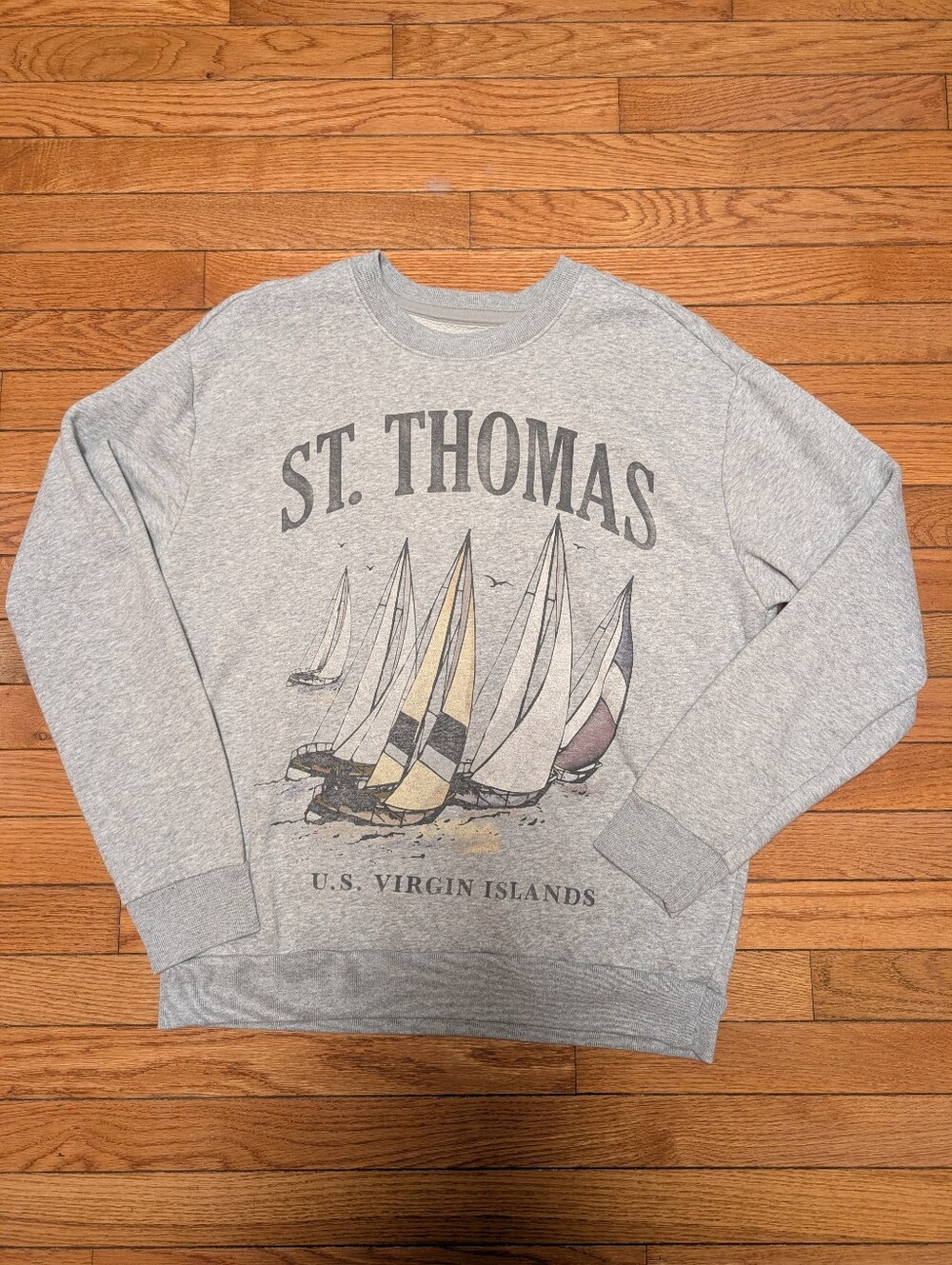 Hollister Gray St. Thomas Sailboat Graphic Crewneck
